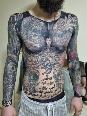 Full body in progress, chest needs to be fixed, the rest done by me.#fullbody #fullbodytattoo 