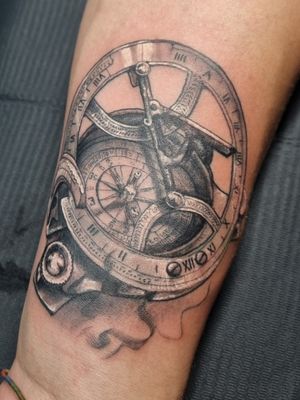 Compass tattoo as start of a sleeve !#compass #tattoo #sleeve #blackandgrey #realism