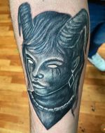 horned girl tattoo dark line 