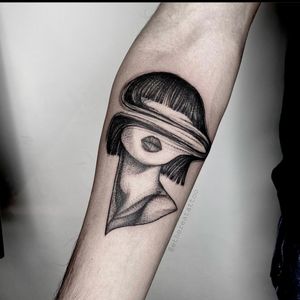 Blackwork glitched Girl by Etherea tattoo 