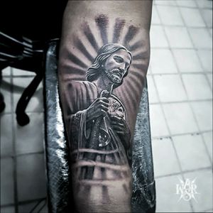 Tatuaje de San Judas. ✍🏻...#tattoowars #tattoosbcs #tattooink #tattooart #skinart