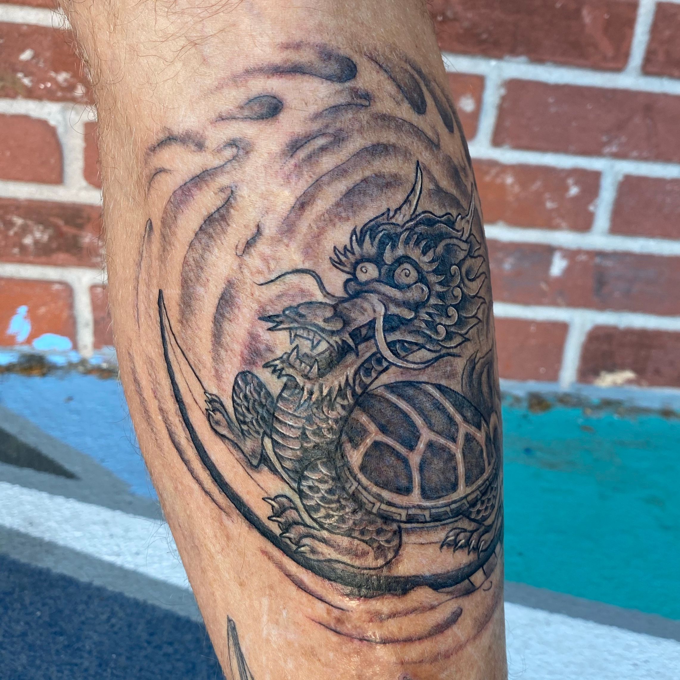 Dragon Koi Fish Lotus Mountains and Turtle in Ocean Temporary Sleeve Tattoos  WannaBeInkcom