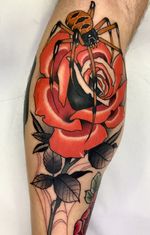 Classic Rose and spider tattoo 