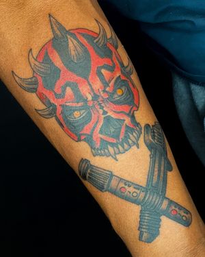 Tattoo uploaded by Sara Antoinette Martin • Darth Maul and cross sabers on  melanated skin. • Tattoodo