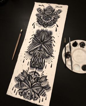 Traditional flower set by Black Needle Tattoos / Czarna Igła #miejskifolklortattoo 