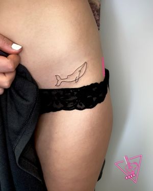 Hand-Poked Blue Whale Single Line Tattoo by Pokeyhontas @ KTREW Tattoo - Birmingham, UK #handpoke #singleline #tattoo #hiptattoo #stickandpoke 