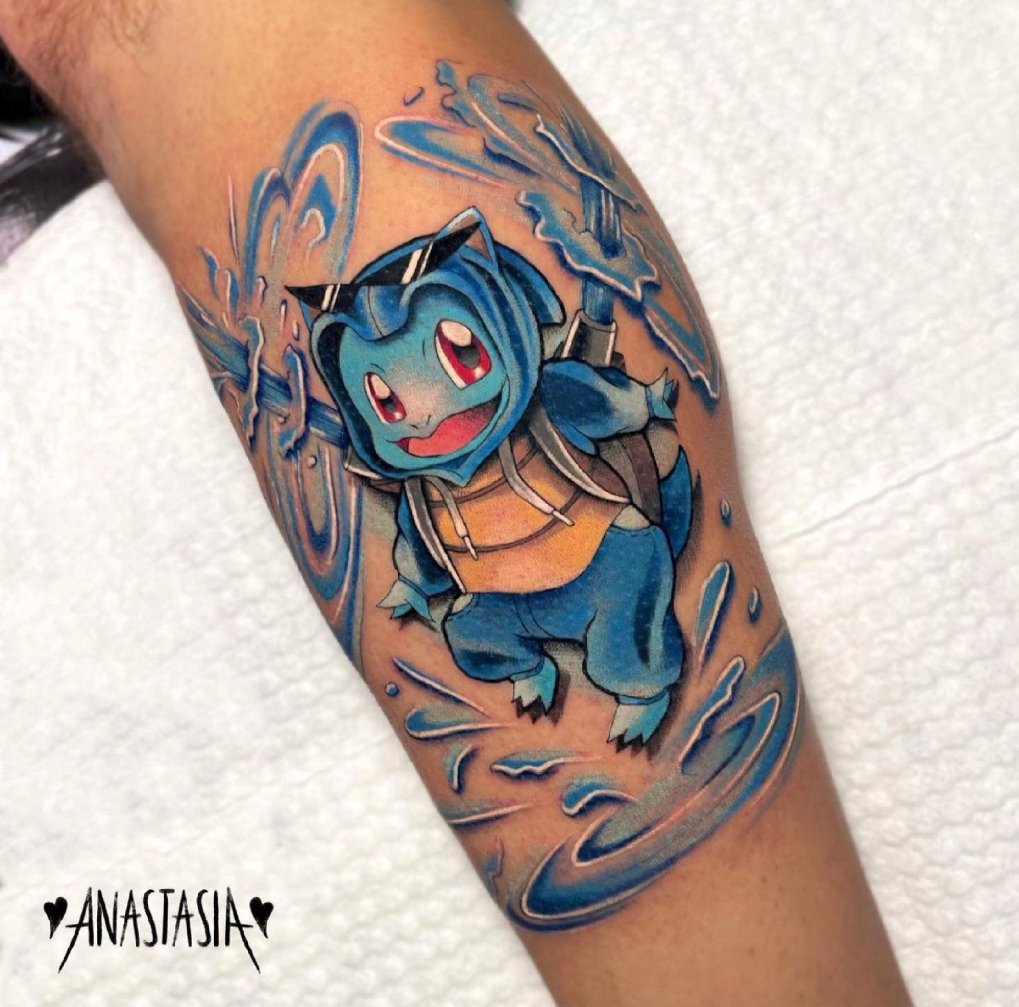 Tattoo uploaded by Stacie Mayer  Pokemon themed watercolor leg tattoo by  Clare Lambert watercolor ClareLambert Pokemon squirtle  Tattoodo