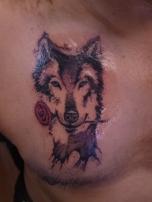 Husky/wolf with roseSome fun dot work in here.