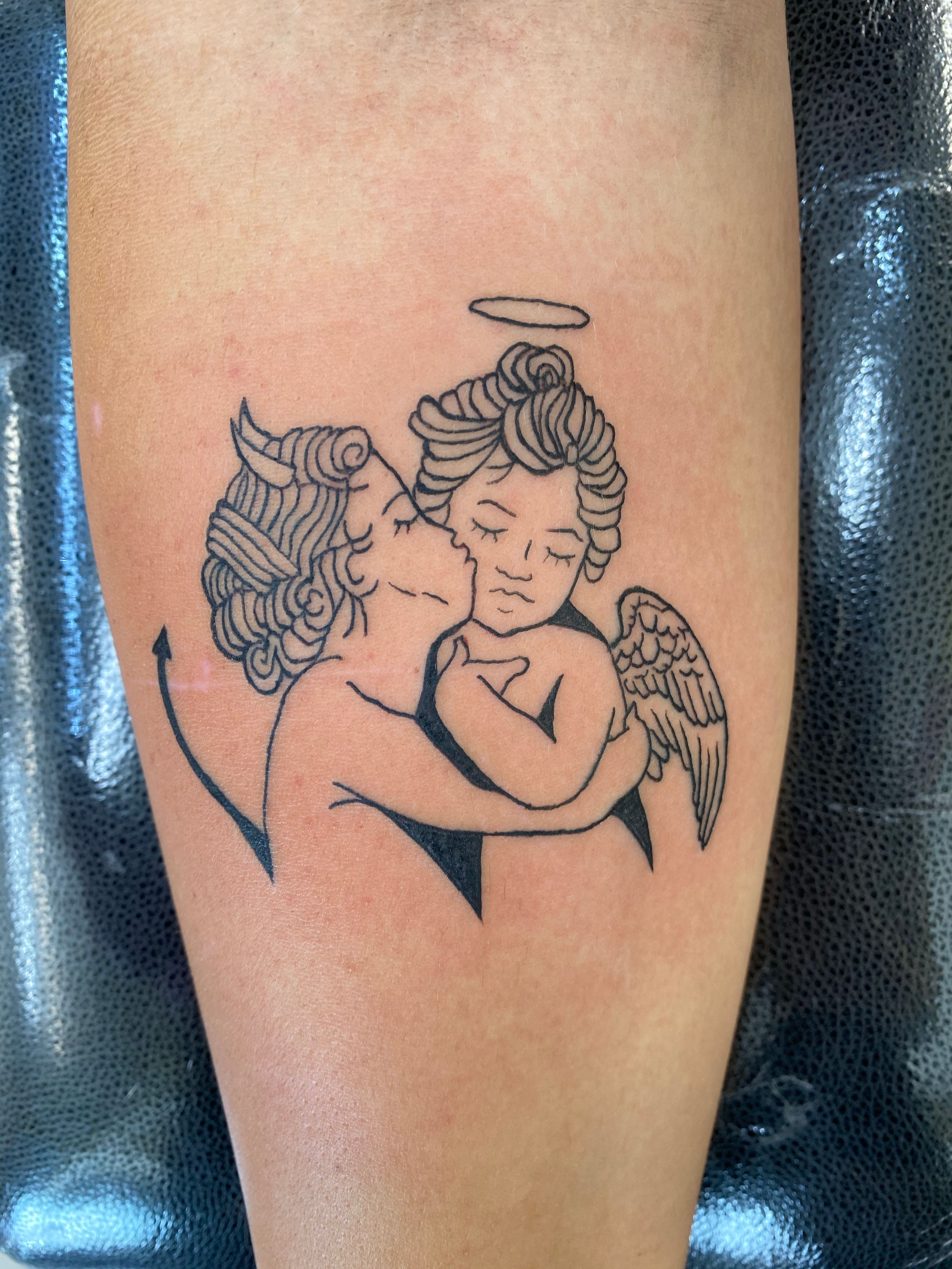 angel devil' in Blackwork Tattoos • Search in + Tattoos Now • Tattoodo