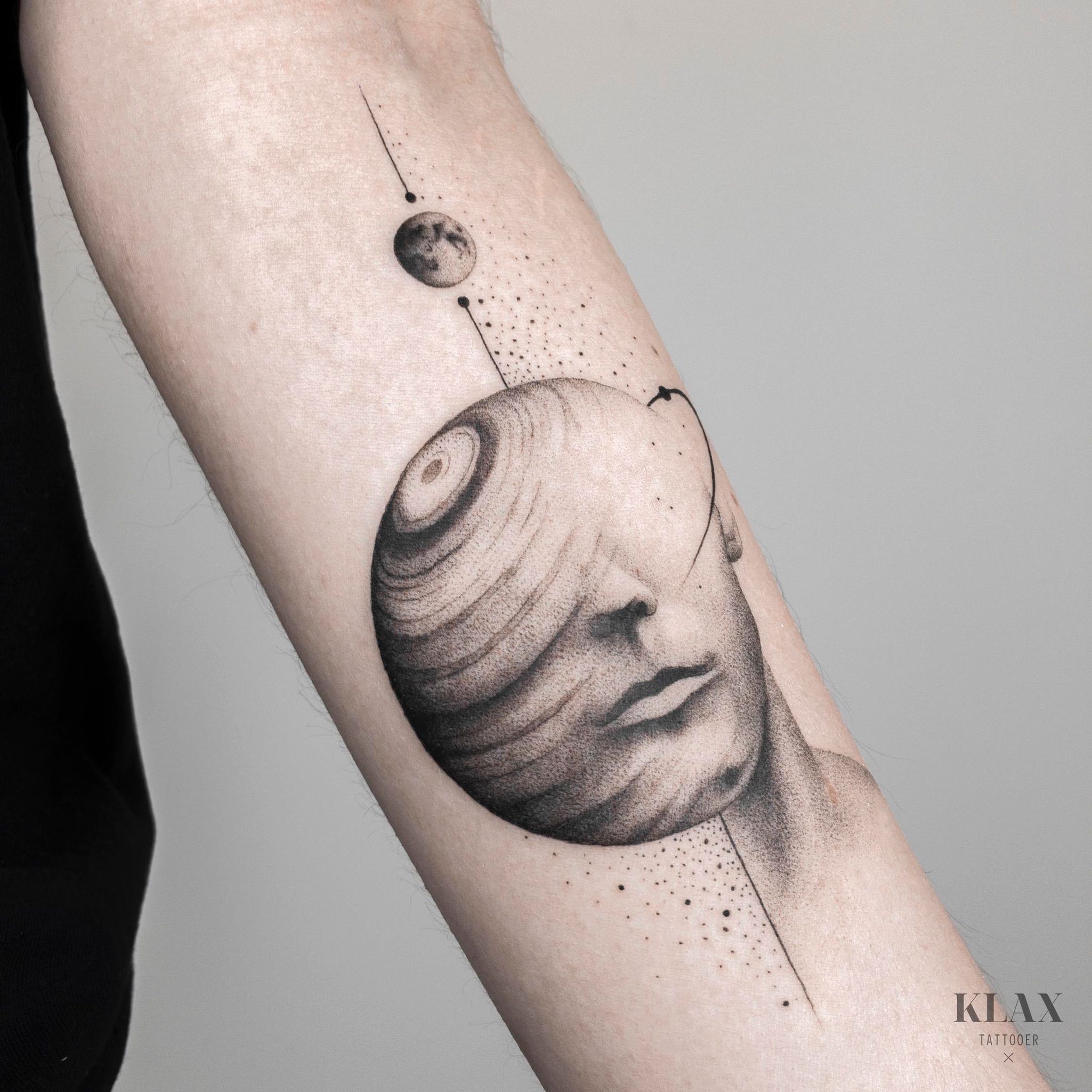 Dotwork space and planets tattoo - Tattoogrid.net