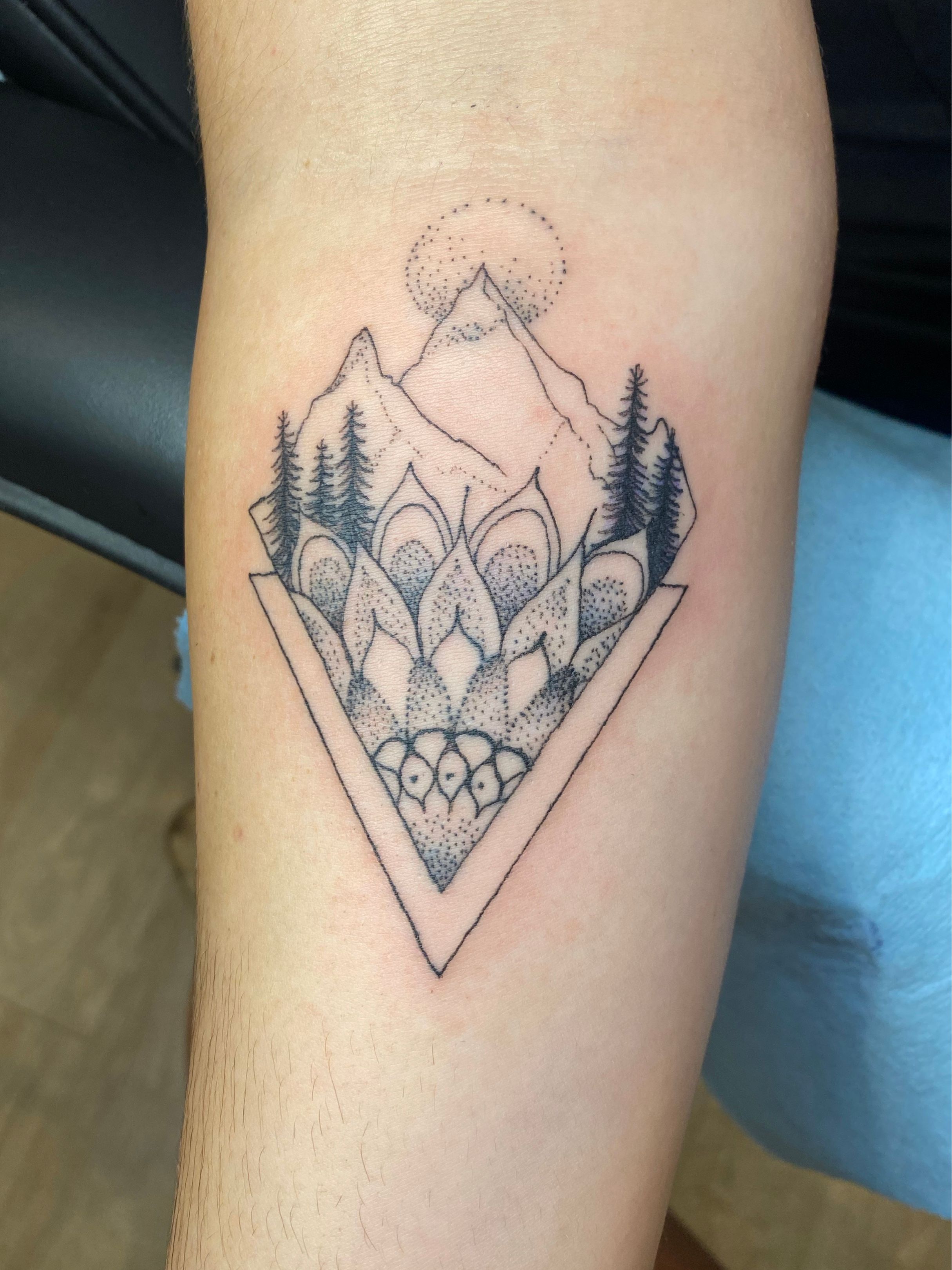 Levi Greenacres on Tumblr: #Mountain #tree #dotworktattoo. #tattoo #pdx  #portlandtattoo #naturetattoo