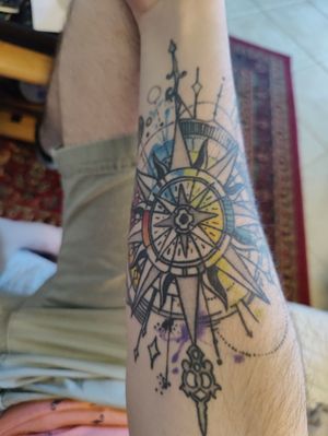 Compass Rose watercolor tattoo