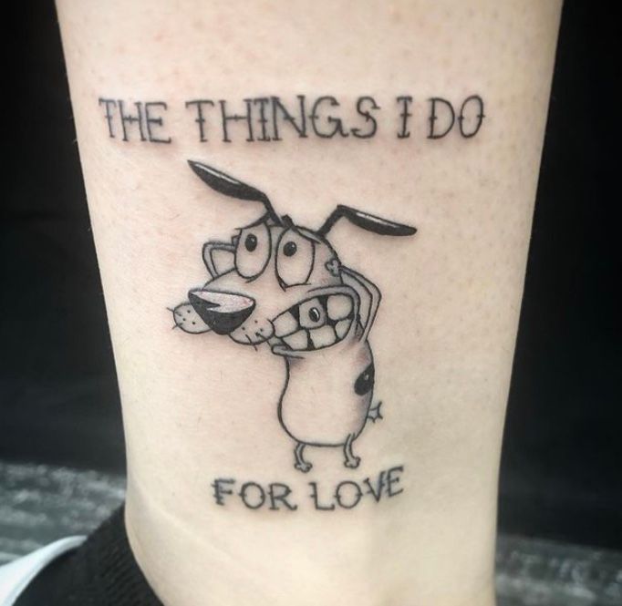 Courage the Cowardly Dog sticker tattoo located on the