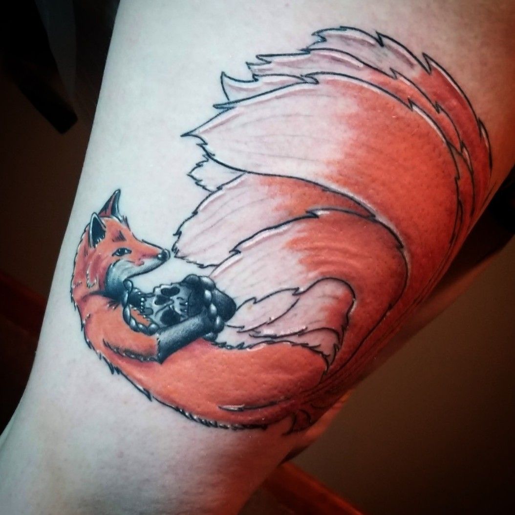 2 Grey Ink Fox Tattoos For Men