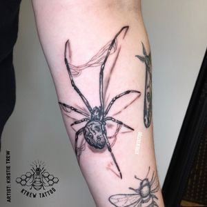 Blackwork Spider Tattoo by Kirstie @ KTREW Tattoo - Birmingham, UK #spidertattoo #spiders#forearm