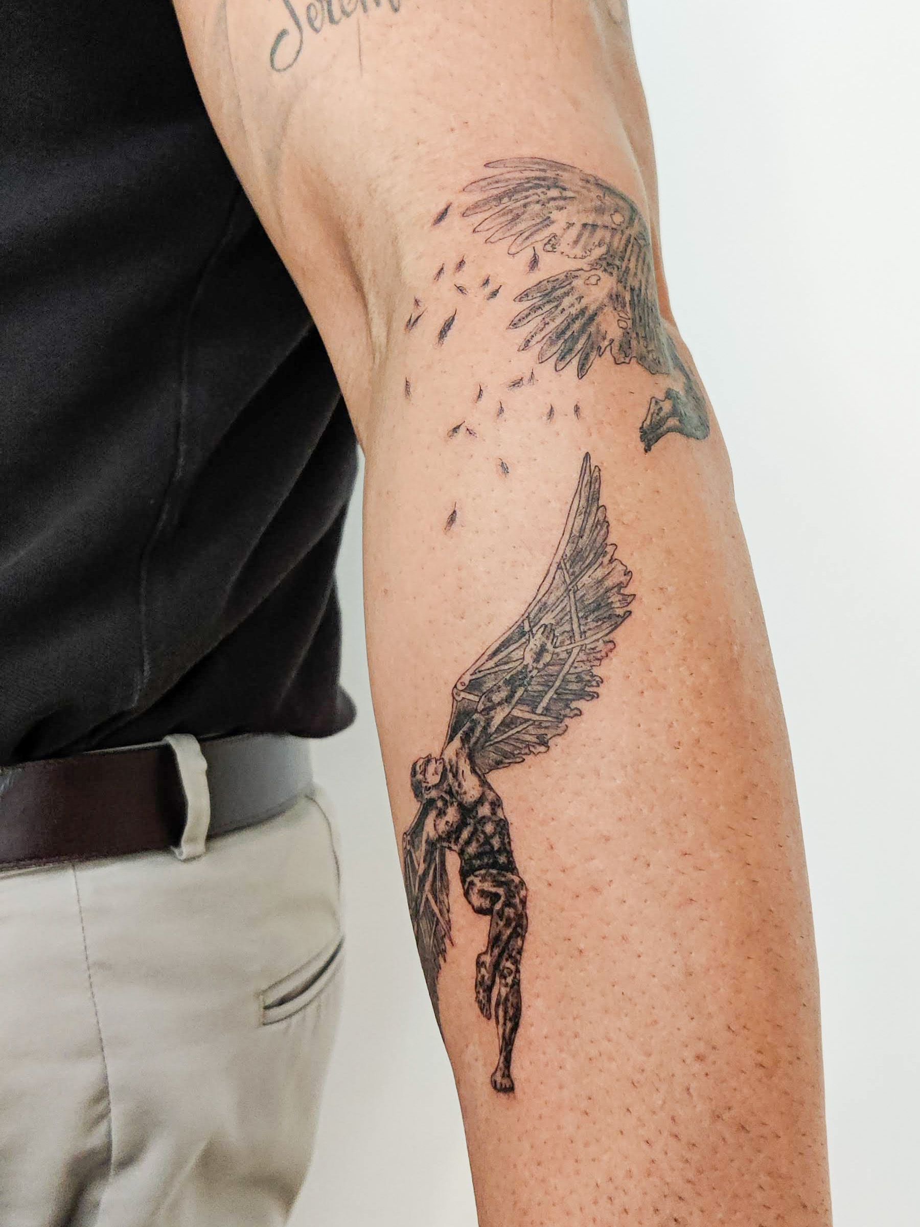 Amanda Piejak na Instagramie  364 icarus thefalloficarus icarusfallen  icarustattoo angel noirtattoo ink ibl  Icarus tattoo Hand tattoos  Greek tattoos