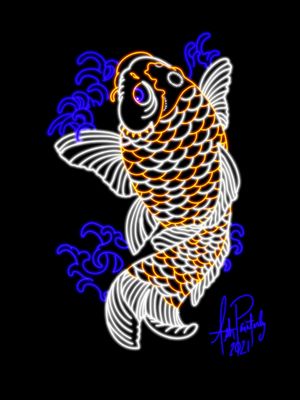 neon spin on a japanese koi