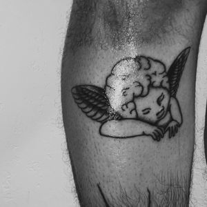 Cherub on the knee. Done at Modern Day Martyrs off Southwest 6th Street in Amarillo, Texas.