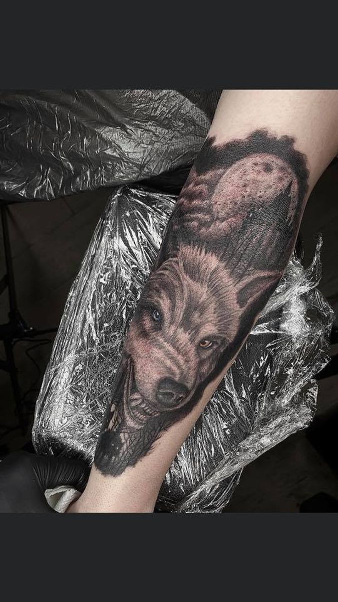 Tattoo uploaded by Tattoo Haven Bethesda • Wolf moon blackwork realism