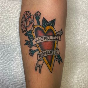 hopeless romantics heart and roses traditional color tattoo