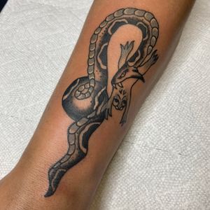 traditional black and grey snake and frog tattoo