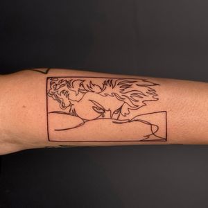 Continuous line tattoo of Cabanel’s Fallen Angel