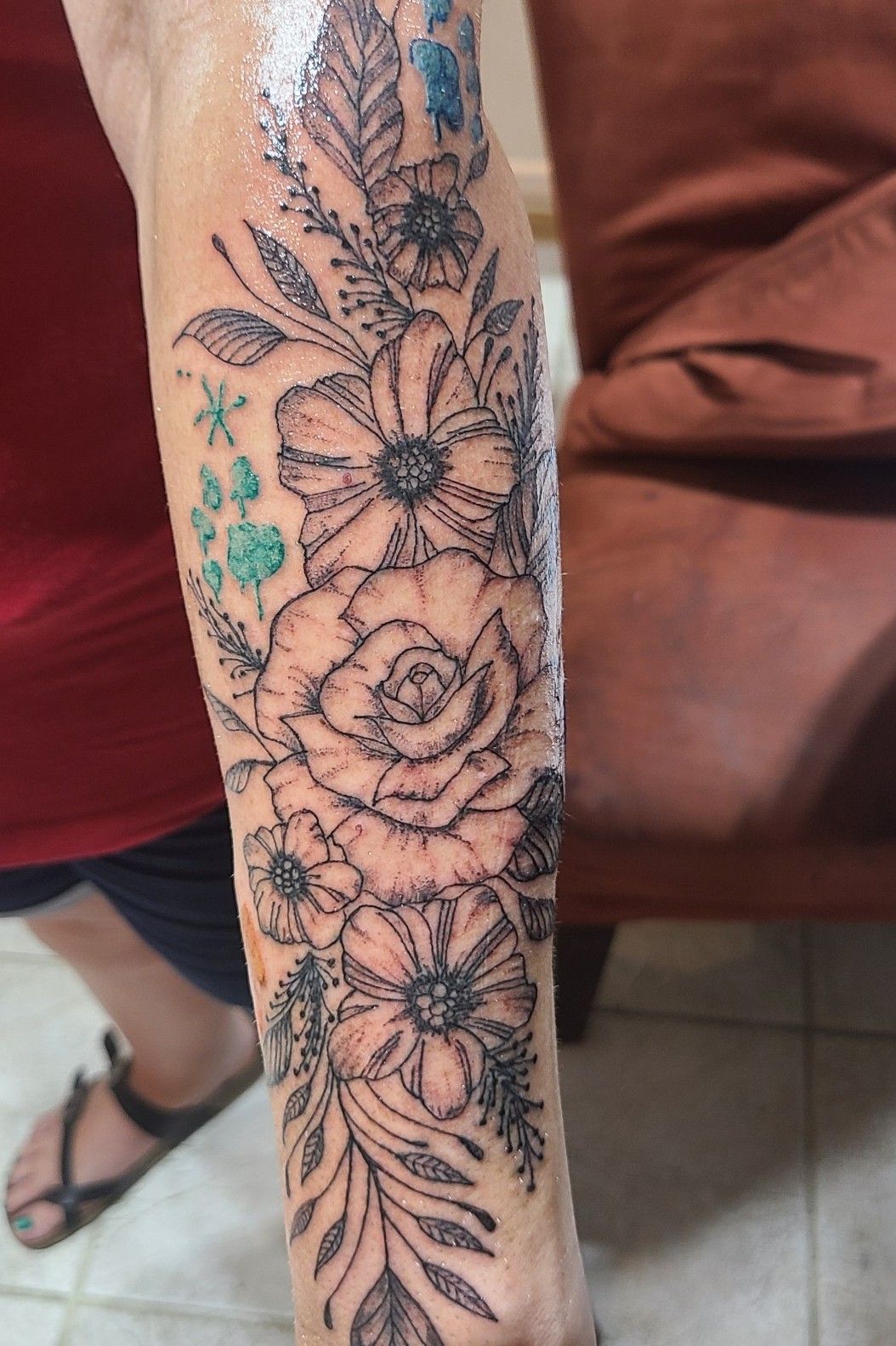 Tattoo uploaded by LeeLee Owens  Line work black gray watercolor dog  prints flowers  Tattoodo
