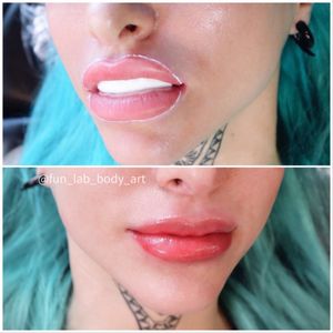 Lip blushing tattoo