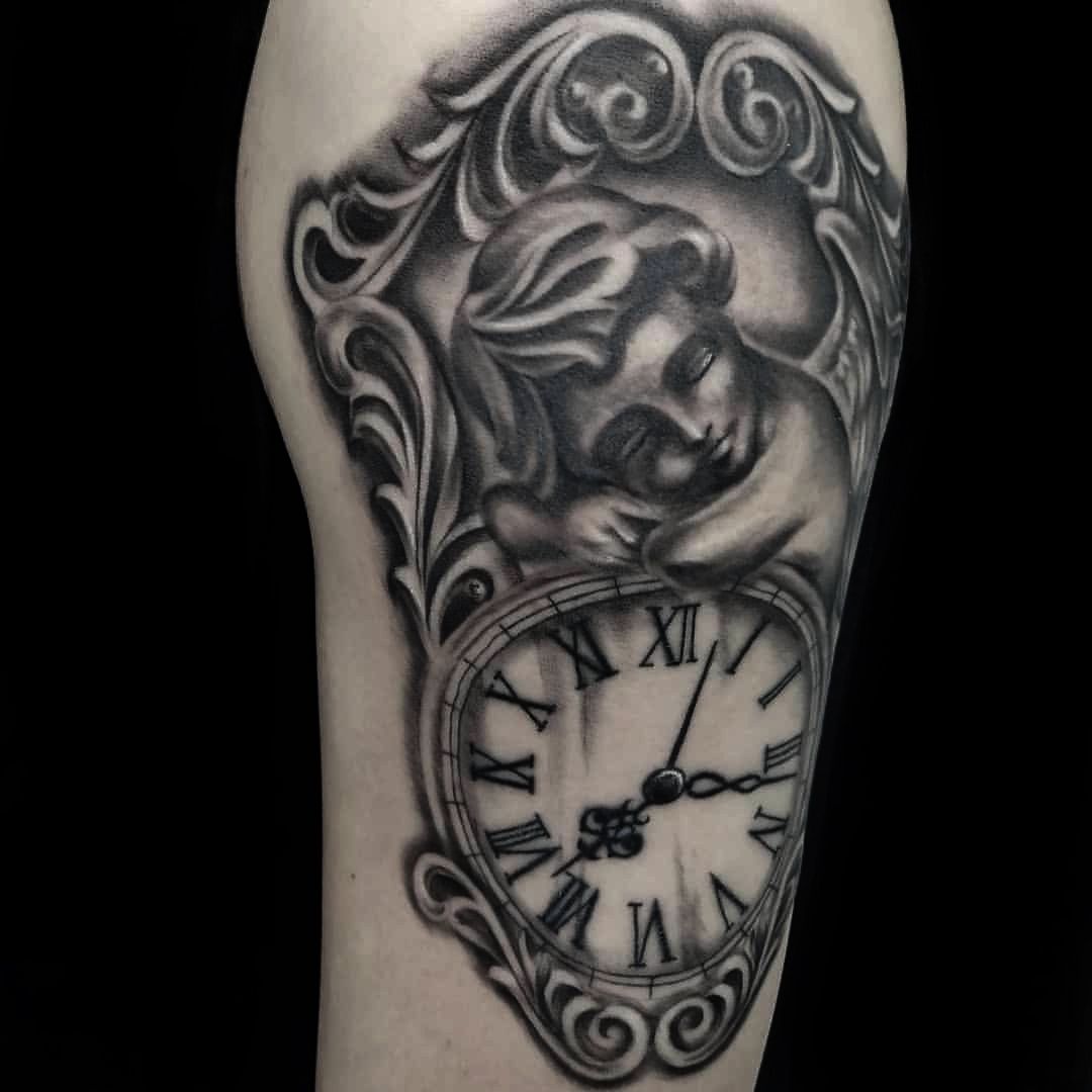 Adrenaline Ouest Tattoos & Body Piercing - “I Love You More” Clock & Roman  Numerals done by Chris.P (@mrchristophertattoos) . .  #romannumerals#clocktattoo#customtattoo#blackandgreyrealism#montrealartist#adrenalineouest  | Facebook