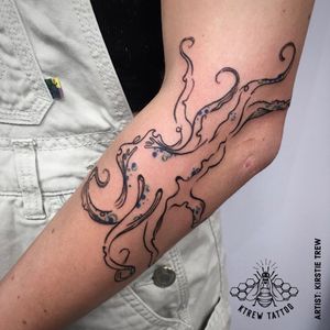 Octopus Tattoo by Kirstie Trew @ KTREW Tattoo - Birmingham UK #octopustattoo #tattoos #linework #colourwork #forearm