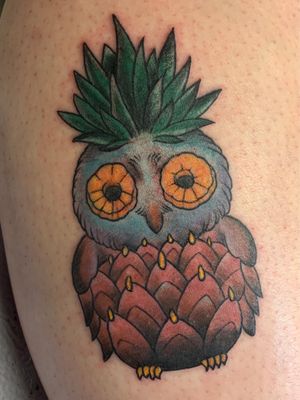 My pineapple owl I had done at the Seattle Tattoo Expo 2019 and it won best small color at the 2020 virtual expo