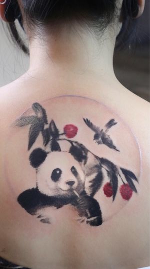 Chinese Ink painting #panda # bird