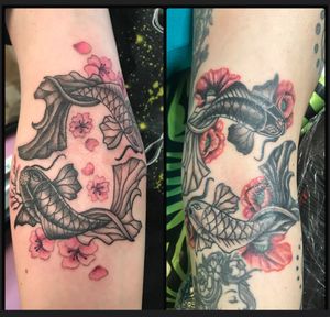 Couple’s matching koi fish tattoo