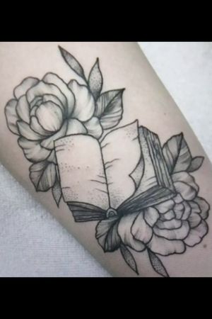 Black & White Floral Book Tattoo