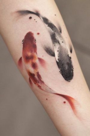 Red & White, Black & White Koi Fish On Arm #Colorful #Koi #Forearm