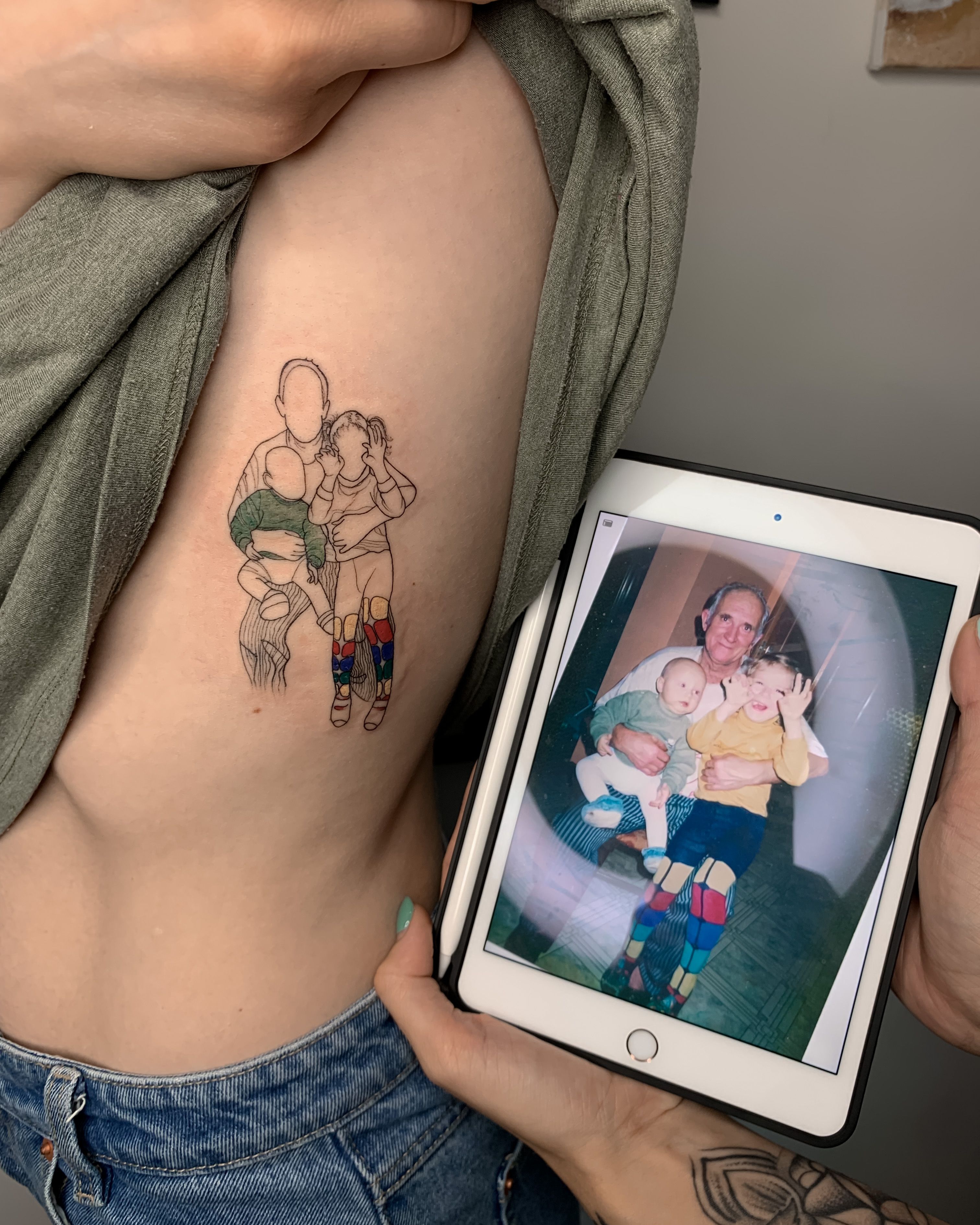 a beautiful outline of a family photograph  a customized design for our  loyal client whipped by Yok Genabe yokgenabe  Skin marks Tattoos  Family photographer