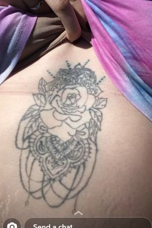 Decorative floral sternum-stomach piece (~6"x8") HEALED by a few years (&post pregnancy stomach) 