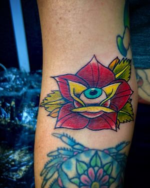 Neo traditional rose with eye on the elbow ditch 