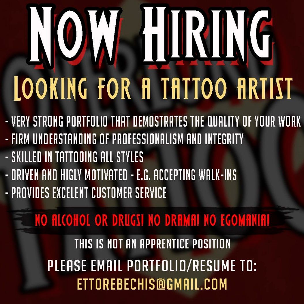 Redline Studio Custom Tattoo - ‼NOW HIRING TATTOO ARTIST‼️ We are looking  to add to our talented team here at Redline Studio! -Must have portfolio  -Must have shop experience -No apprenticeships at