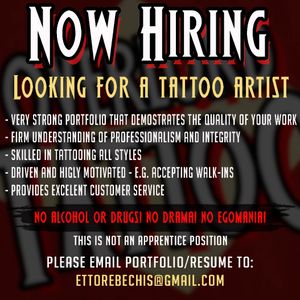Overlord Tattoo Studio in Palm Coast is now Hiring. If you meet the qualifications listed on the post please send resume and portfolio links ettorebechis@gmail.com#nowhiring #tattooparlor #tattooshop #tattoostudio #tattooartist #tattooer #opportunity #career #palmcoast #flaglerbeach #goals 