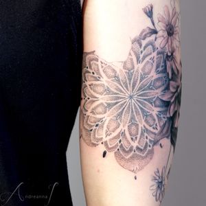WIP Dot work mandala tattoo by Andreanna Iakovidis. #dotwork #mandala #sacredgeometry #upstatenewyork