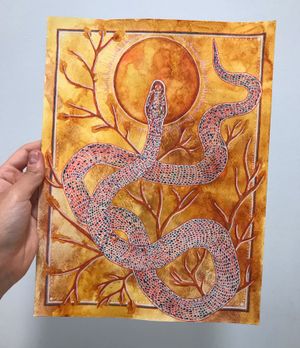 An original piece! Golden Crystal sun serpent, available for purchase in print form on my website aleatamar.com.Instagram: @the.funk