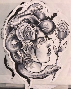 Medusa head I drew. Available to tattoo if interested. 