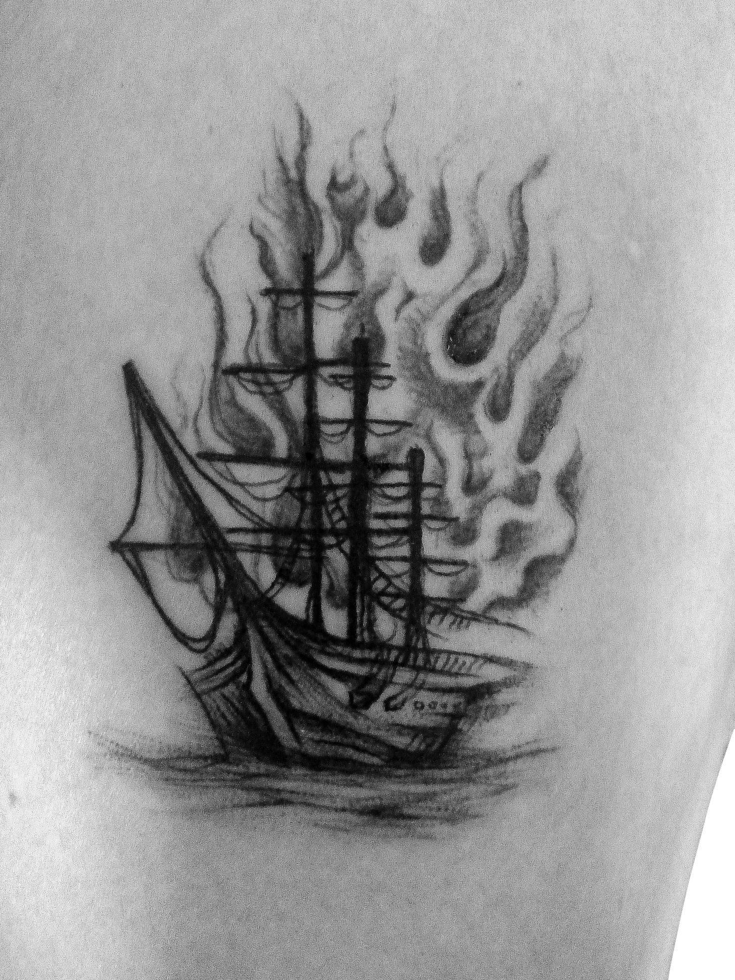 This ship by Cody is the ship lordsoul666  Finished burning ship  today stlouis cherokeestreet  Ship tattoo Boat tattoo Arm tattoos for  guys