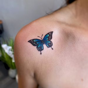 Blue butterfly for Lysa’s 1st tattoo. 🦋 ⁣ ⁣📧: kellyann@westlasupply.com to book. ⁣ ⁣ ⁣ ⁣ #butterfly #symmetry #bluebutterfly #butterflyrose #butterflytattoo #girlytattoos #hextatcartriges #slatecartridges #legendaryblackink #worldfamousink #radicalpulsepen #santamonica #miamibeach #culvercity #tattooshops #explore #tattooideas #losangelestattooartist #tattoo #ink #inked #2021