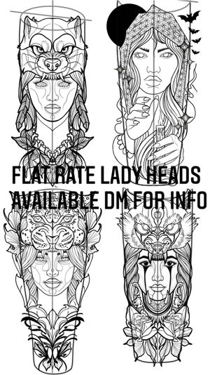 Predrawn lady heads at a discounted flat rate. Would also love to draw up a custom one! Bottom right is taken. 