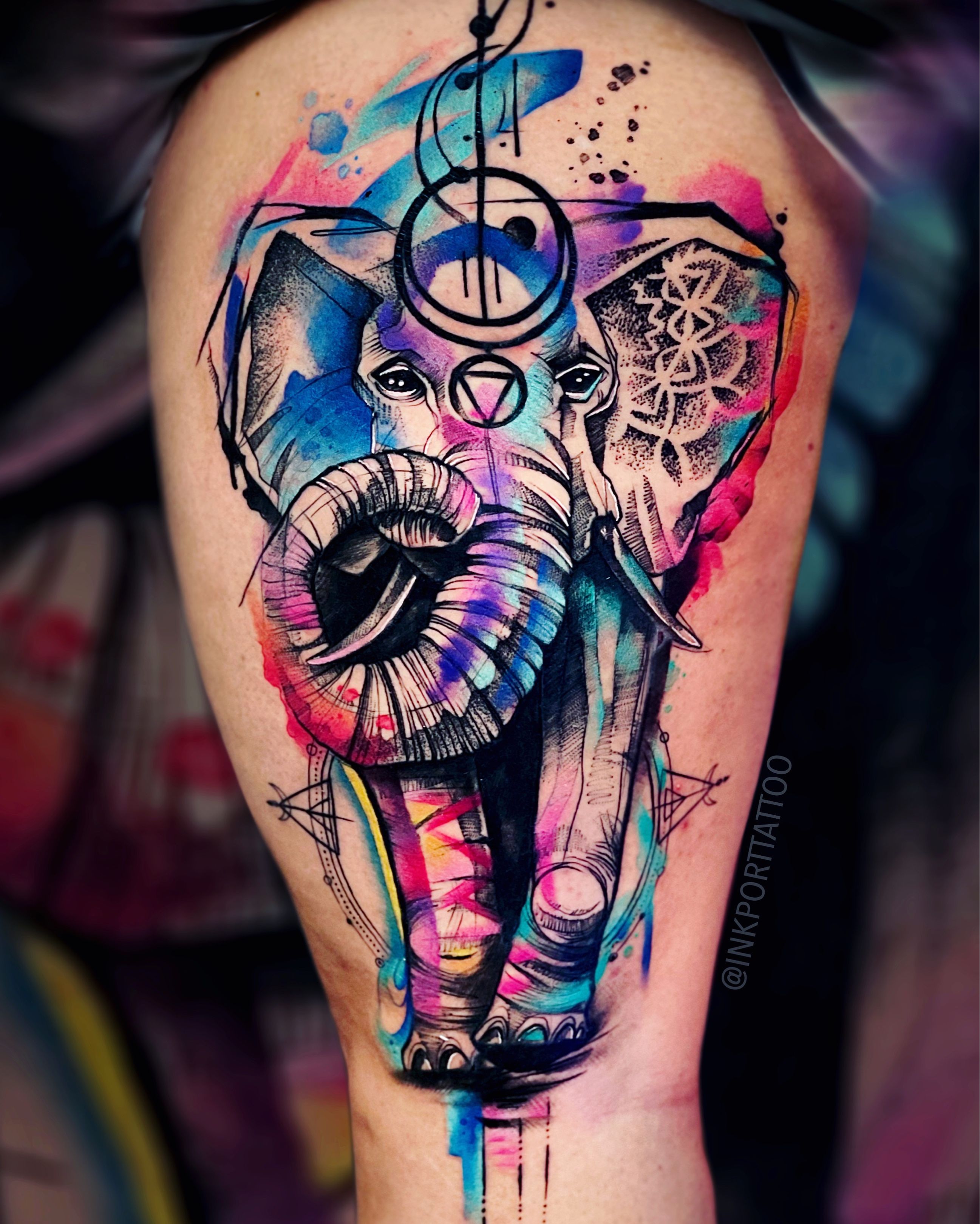 Elephant and Lion half sleeve by Haylo by Haylo TattooNOW