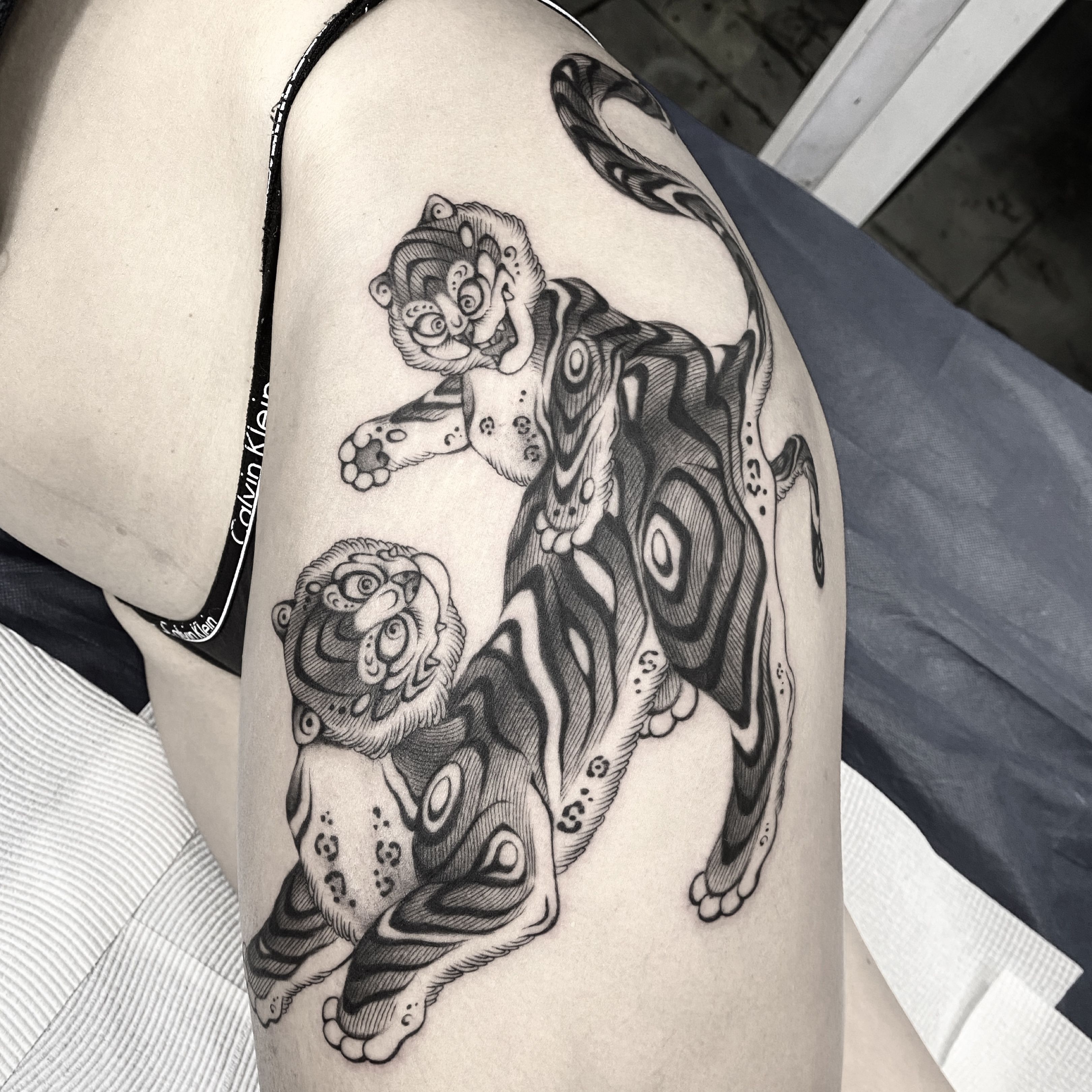 Allison Langewisch on Instagram Korean tiger on the back of the thigh for  Jaclyn thanks for sitting like a rock       koreantiger  koreantigertattoo minhwa