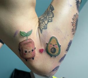 Tofu and avocado kawaii tattoo