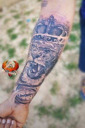 #liontattoo #crown #compasstattoo #forearmtattoo #3d #realistic #realismtattoo #realistictattoo #3dtattoo #tattoo #tattoolife #lion #lionking #crown #tattooed #forearm #inked #ink #tattoos #tattoomodel #tattooed #king #besttattoos #fullsleeve #design #idea #perfect #fullarm #design #trycity #chandigarh